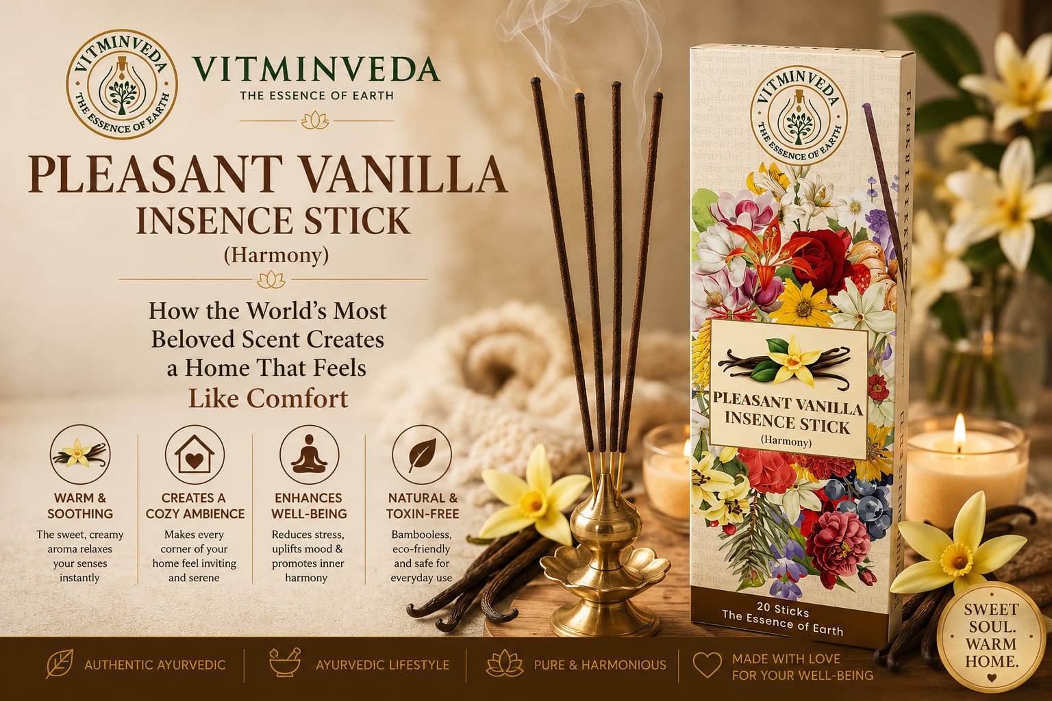 Vanilla Incense Stick - Natural Ayurvedic Skincare | VITMINVEDA