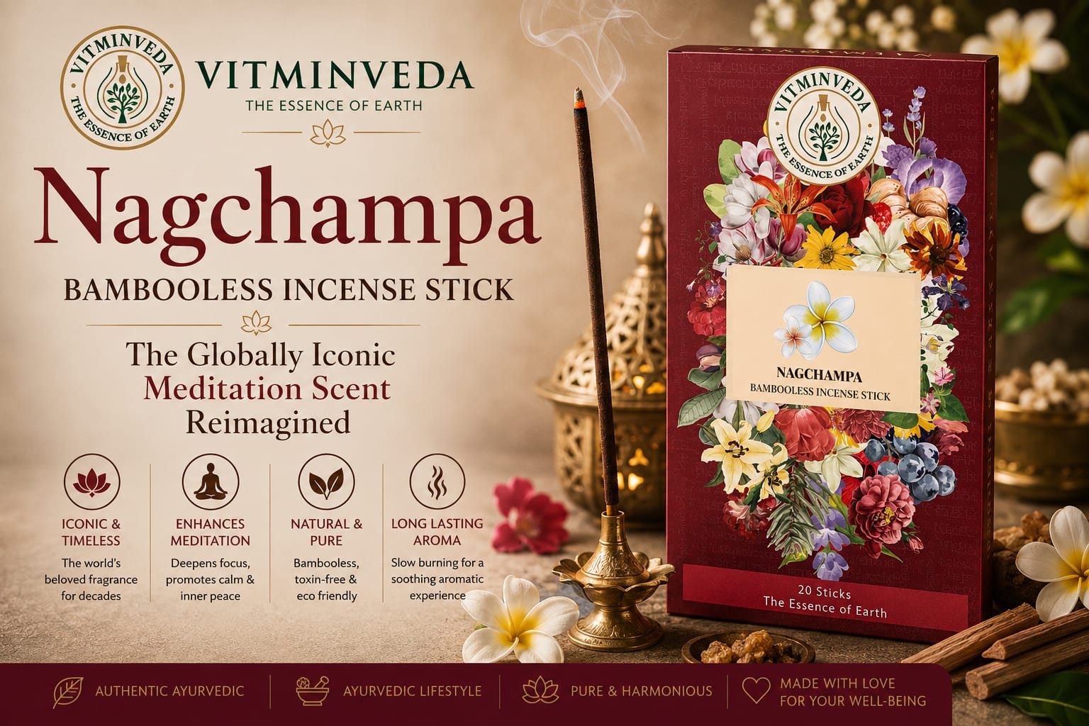 Nagchampa Bambooless Incense Stick - Natural Ayurvedic Skincare | VITMINVEDA