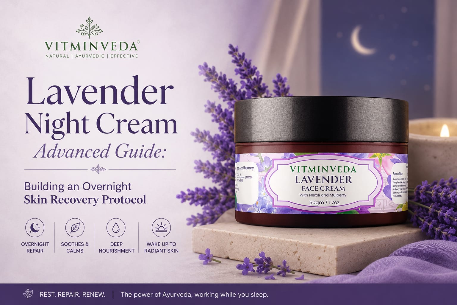 Lavender Night Cream - 50gm - Natural Ayurvedic Skincare | VITMINVEDA