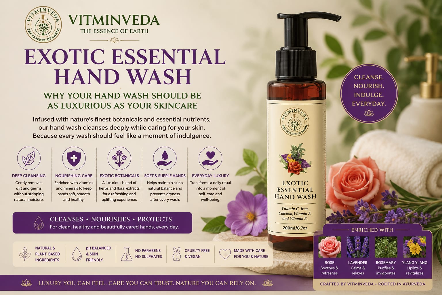 Exotic Essentials Hand Wash 200ml - Natural Ayurvedic Skincare | VITMINVEDA