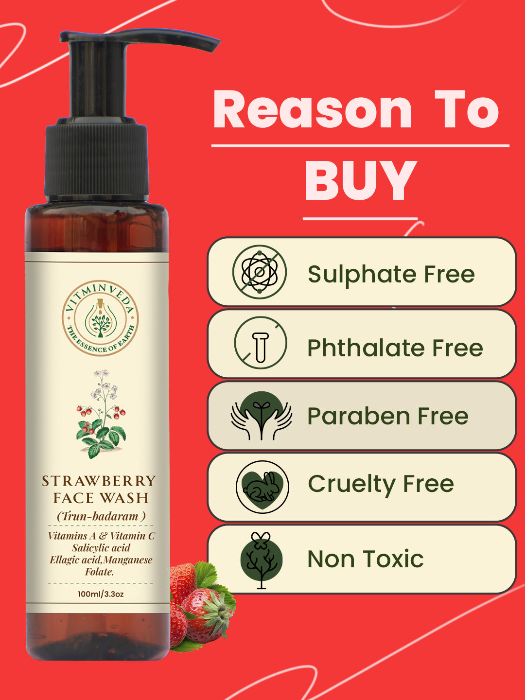 VITMINVEDA Natural Strawberry Face Wash 100ml