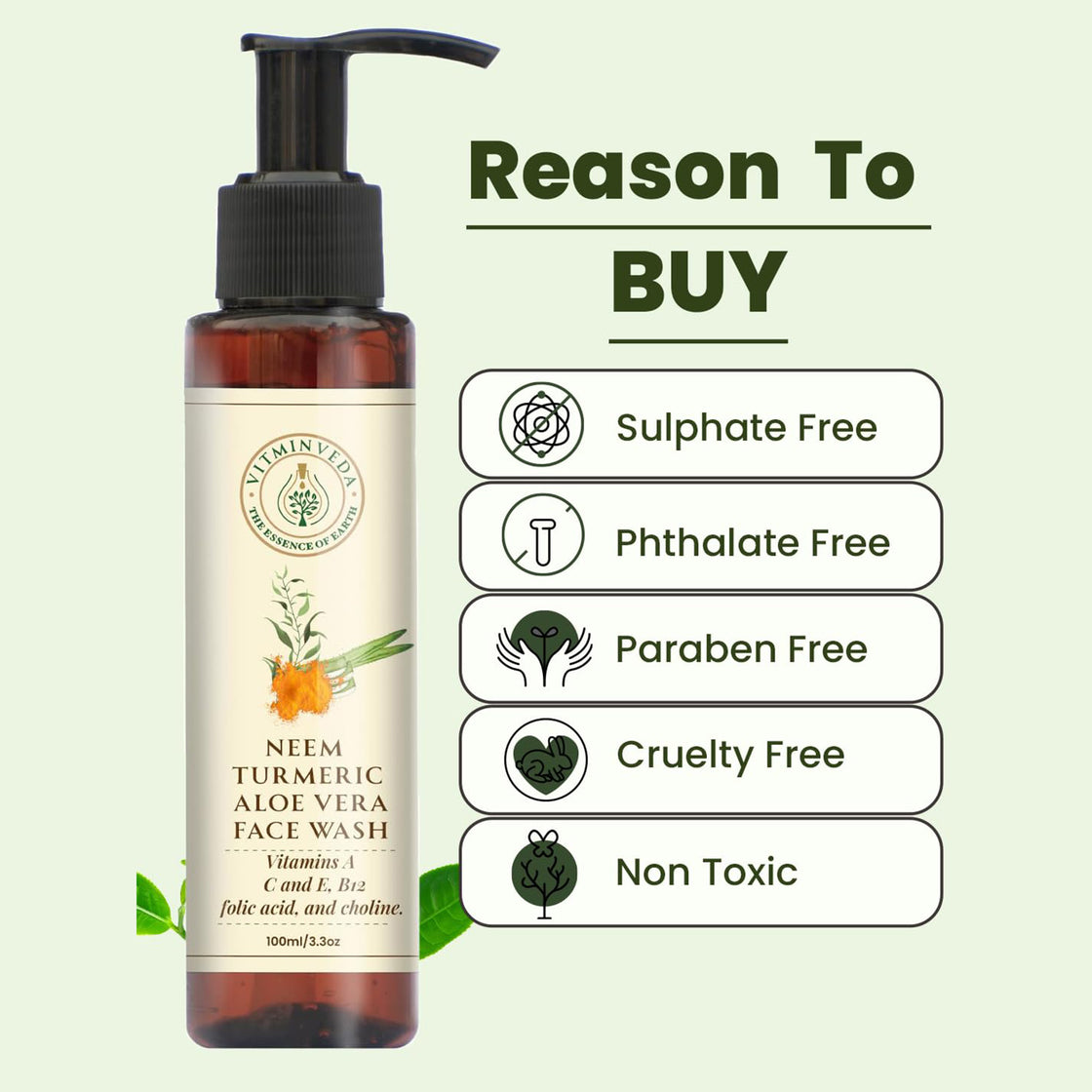 VITMINVEDA Natural Neem Turmeric Aloe Vera Face Wash 100ml
