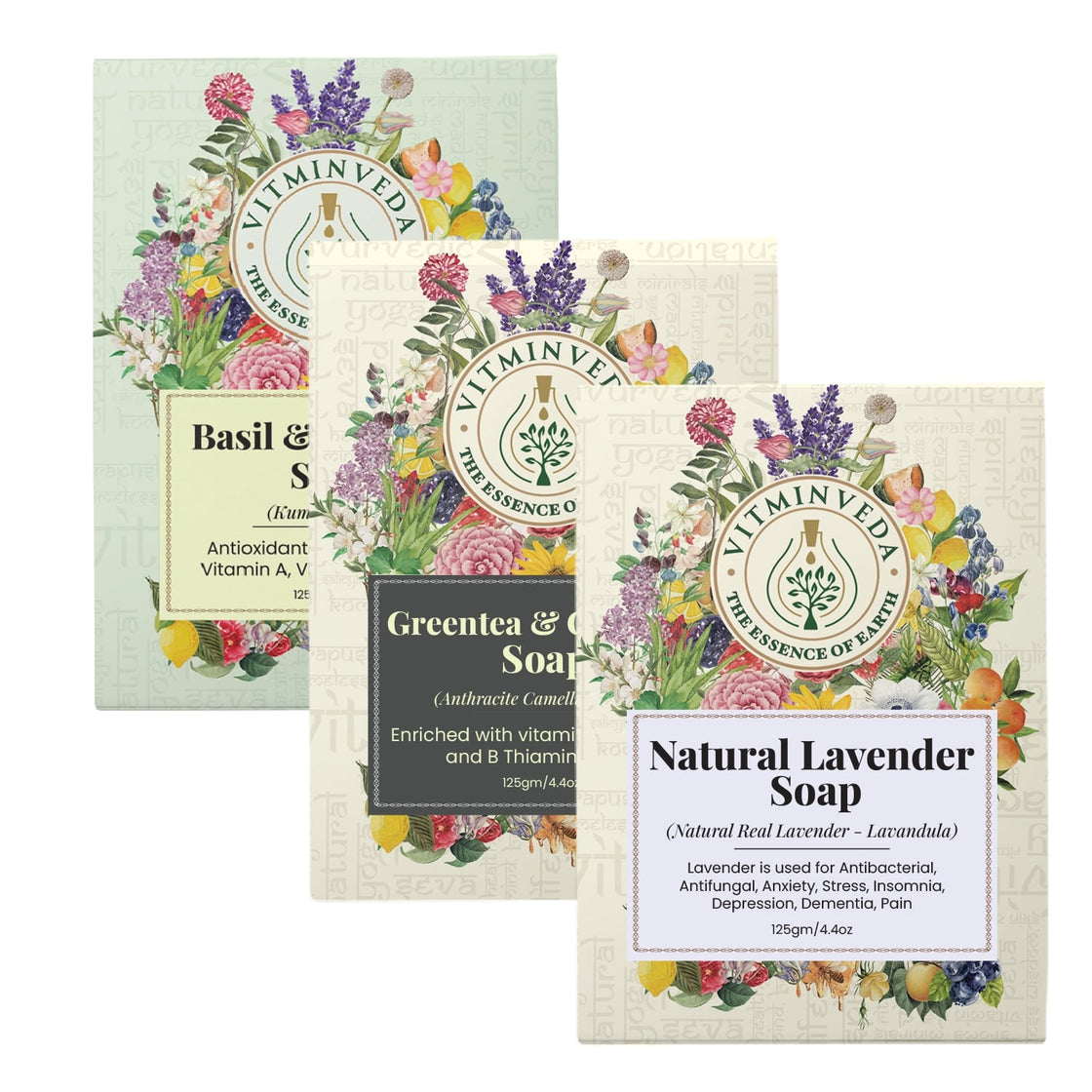 Natural Soap Pack of 3 | Aloe Vera, Charcoal Green Tea, Lavender