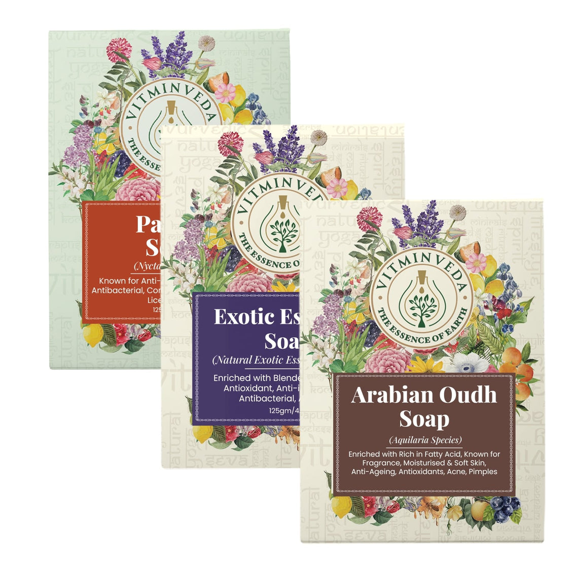 Natural Soap Combo Pack of 3 | Arabian Oudh, Exotic Essential and Parijat