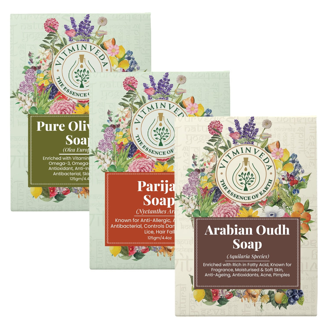 Natural Soap Combo Pack of 3 | Olive Oil, Arabian Oudh and Parijat