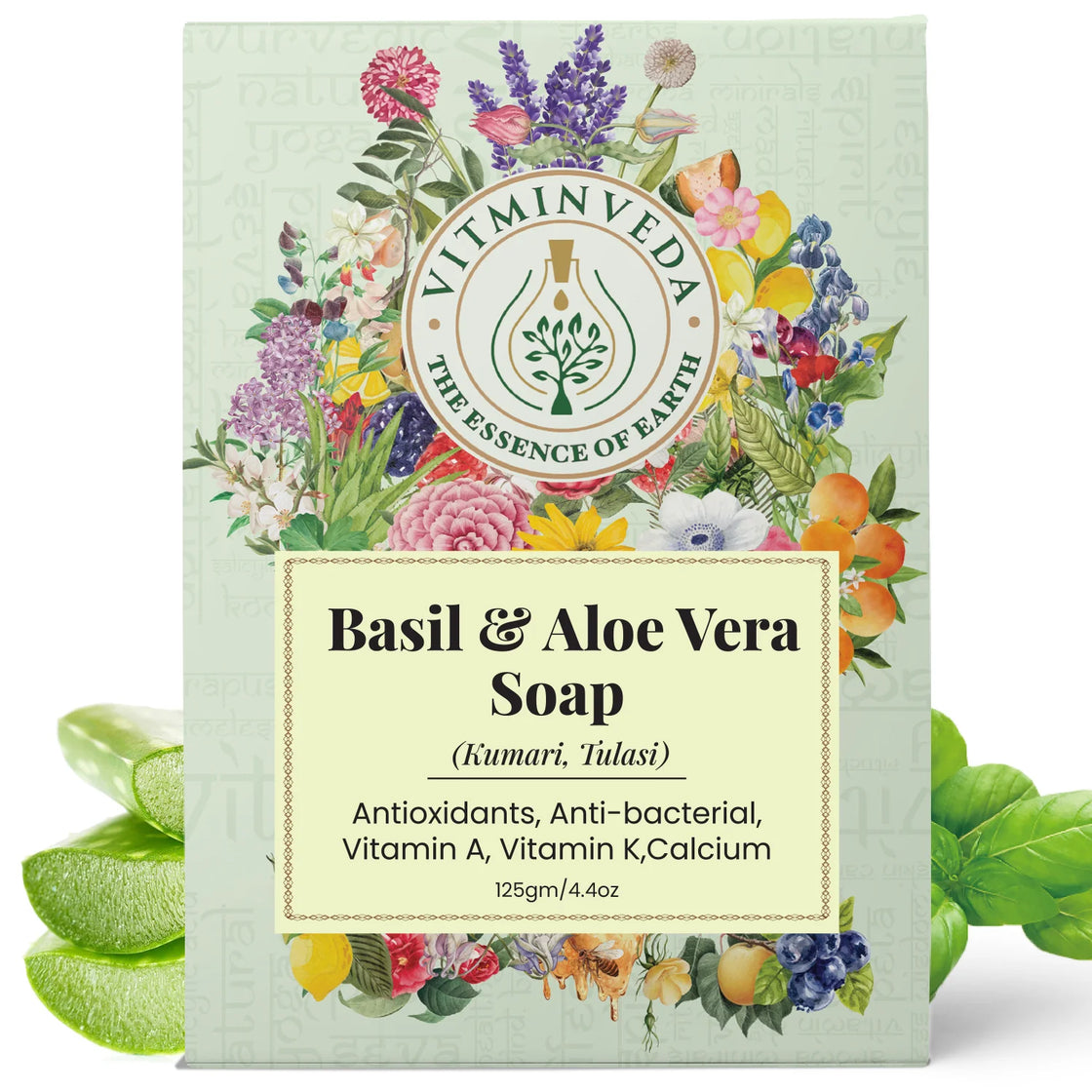 VITMINVEDA Natural Aloe Vera Basil Herbal Soap Bar 125gm