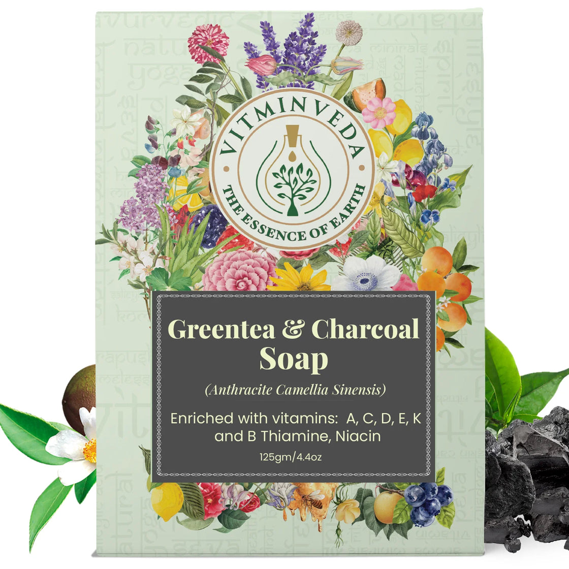 Charcoal Green Tea Herbal Soap Bar - 125gm