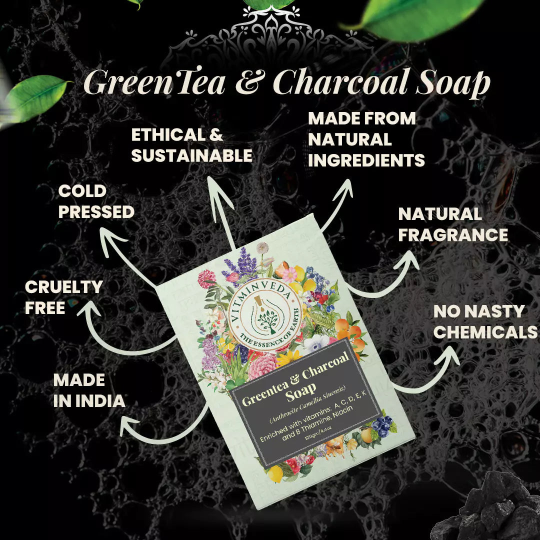 Charcoal Green Tea Herbal Soap Bar - 125gm