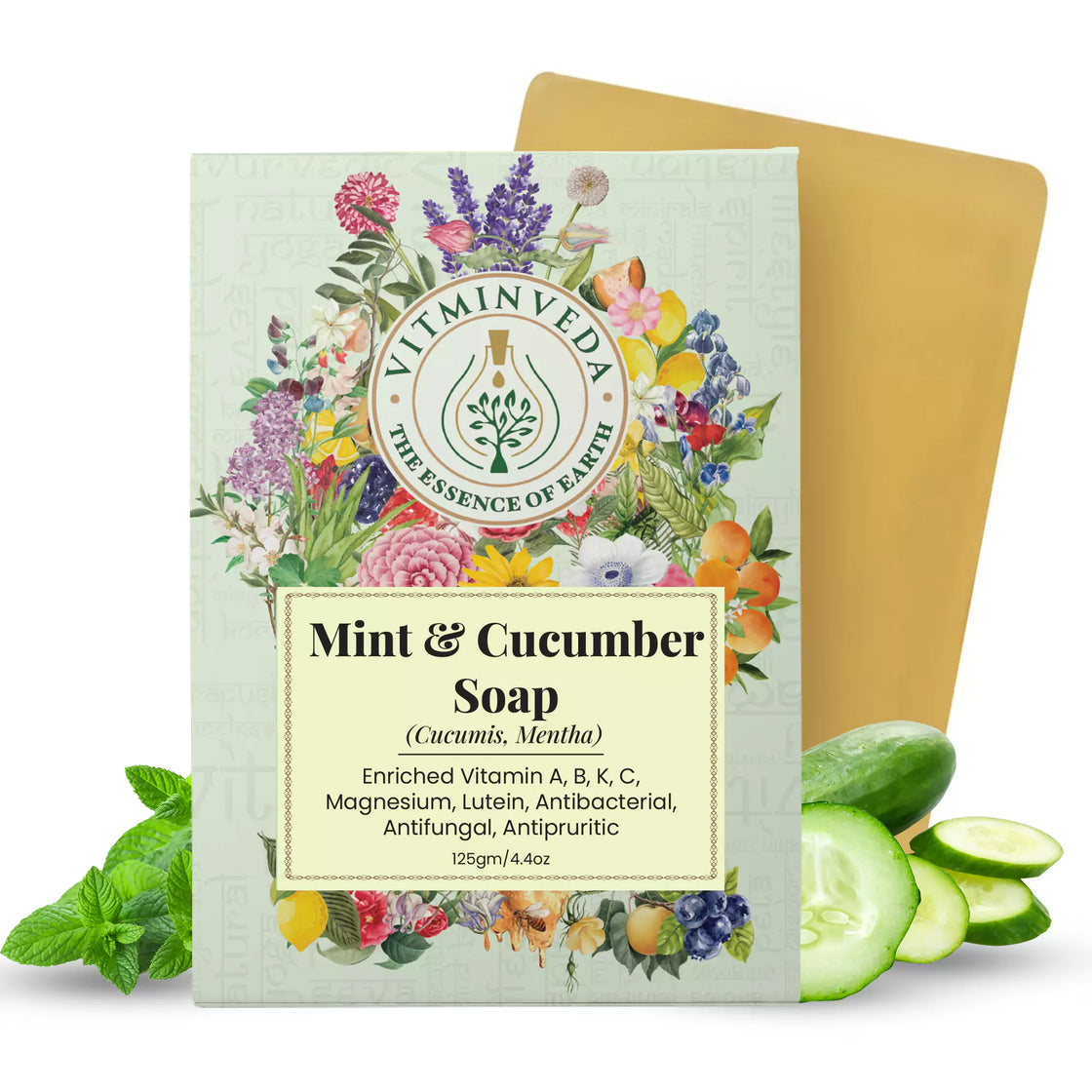 Cucumber and Menthol Herbal Soap Bar - 125gm