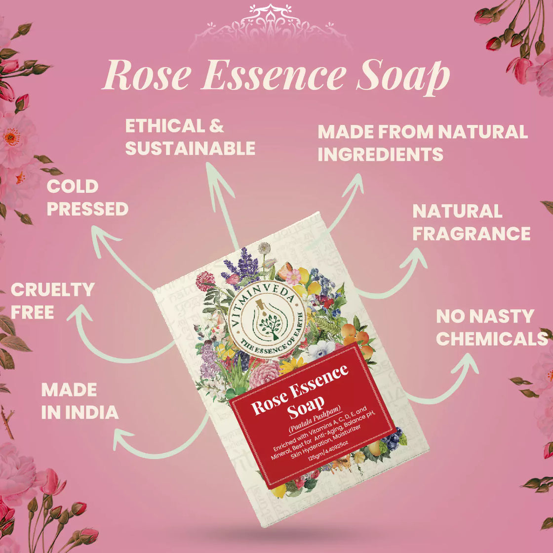 Rose Essence Herbal Soap Bar - 125gm