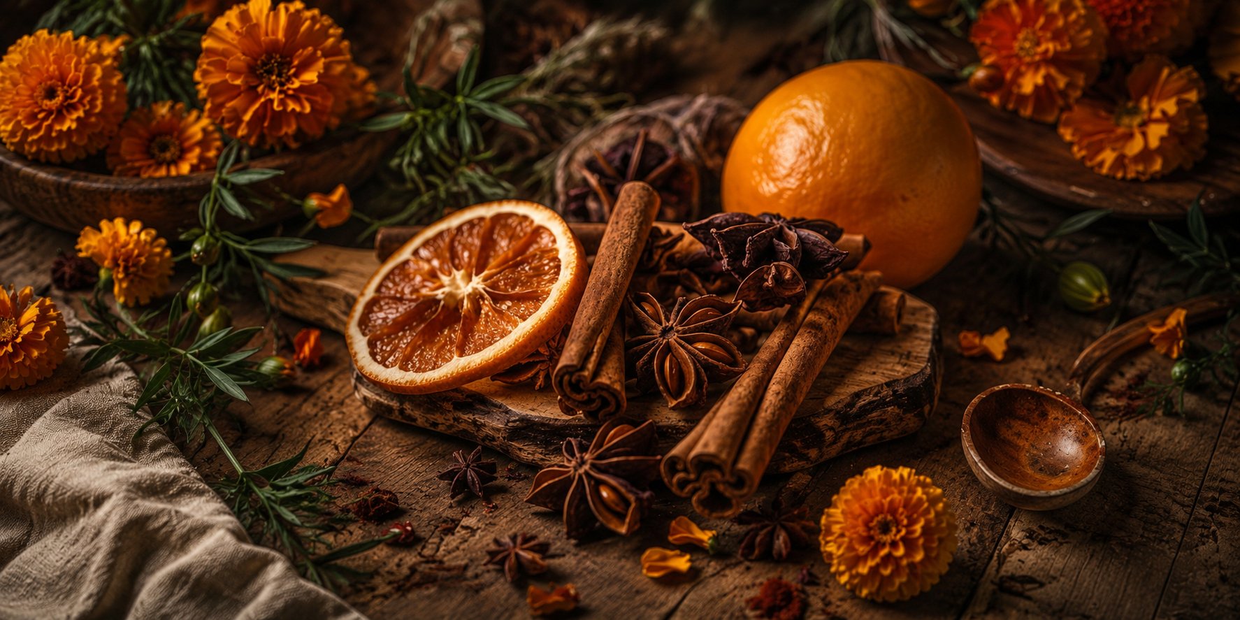Natural ingredients &mdash; cinnamon, marigold, orange