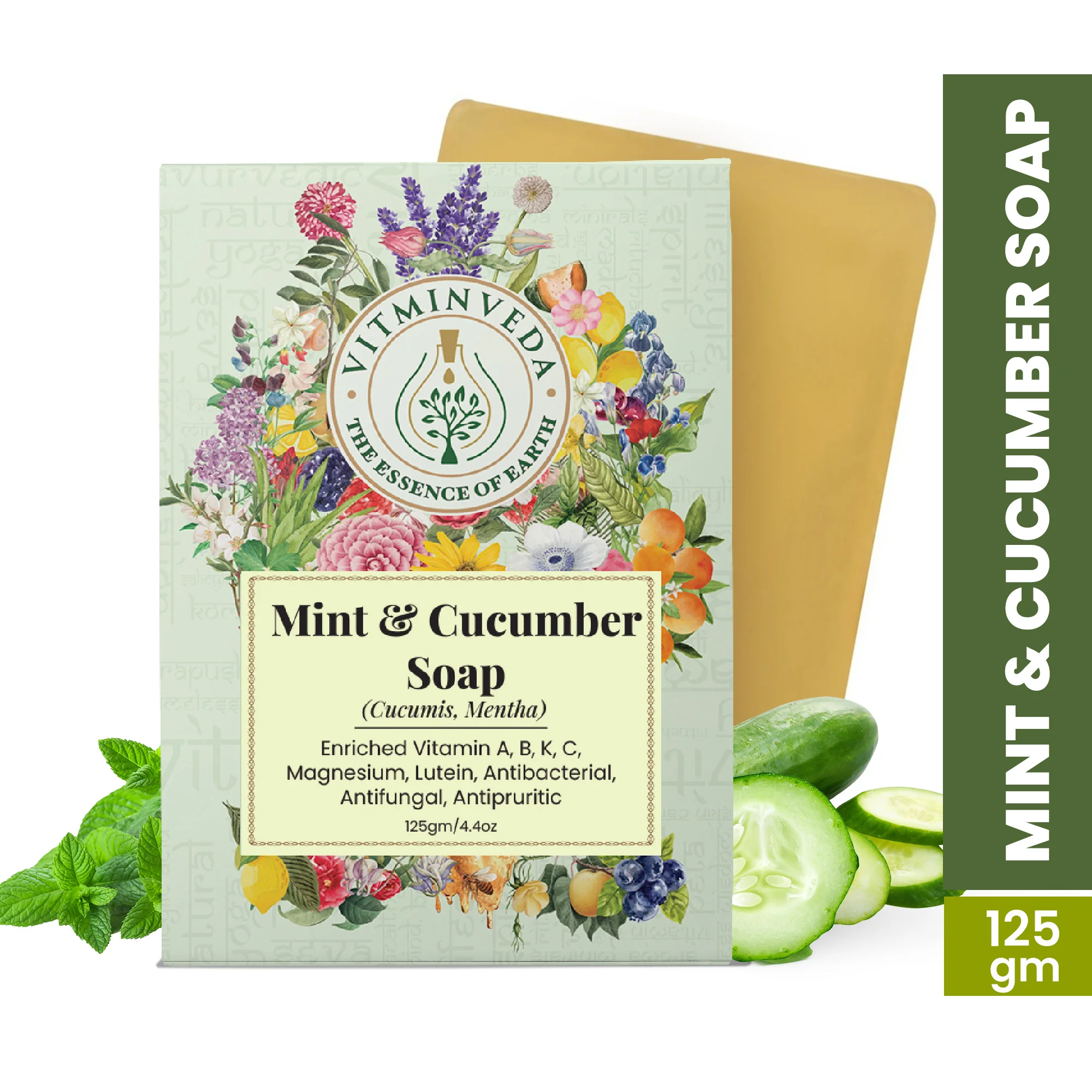 Cucumber and Menthol Herbal Soap Bar - 125gm - Image 7