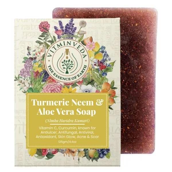 Aloe Vera Neem Turmeric Herbal Soap Bar - 125gm - Image 18