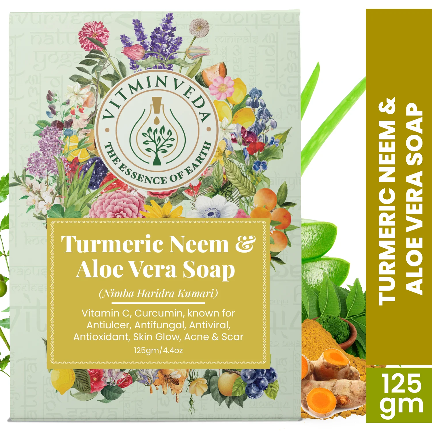 Aloe Vera Neem Turmeric Herbal Soap Bar - 125gm - Image 7