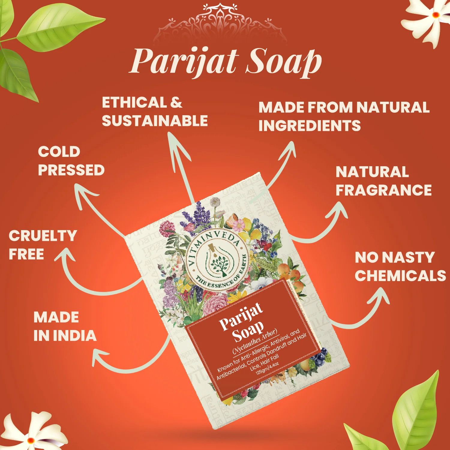 Parijat Herbal Soap Bar - 125gm - Image 4