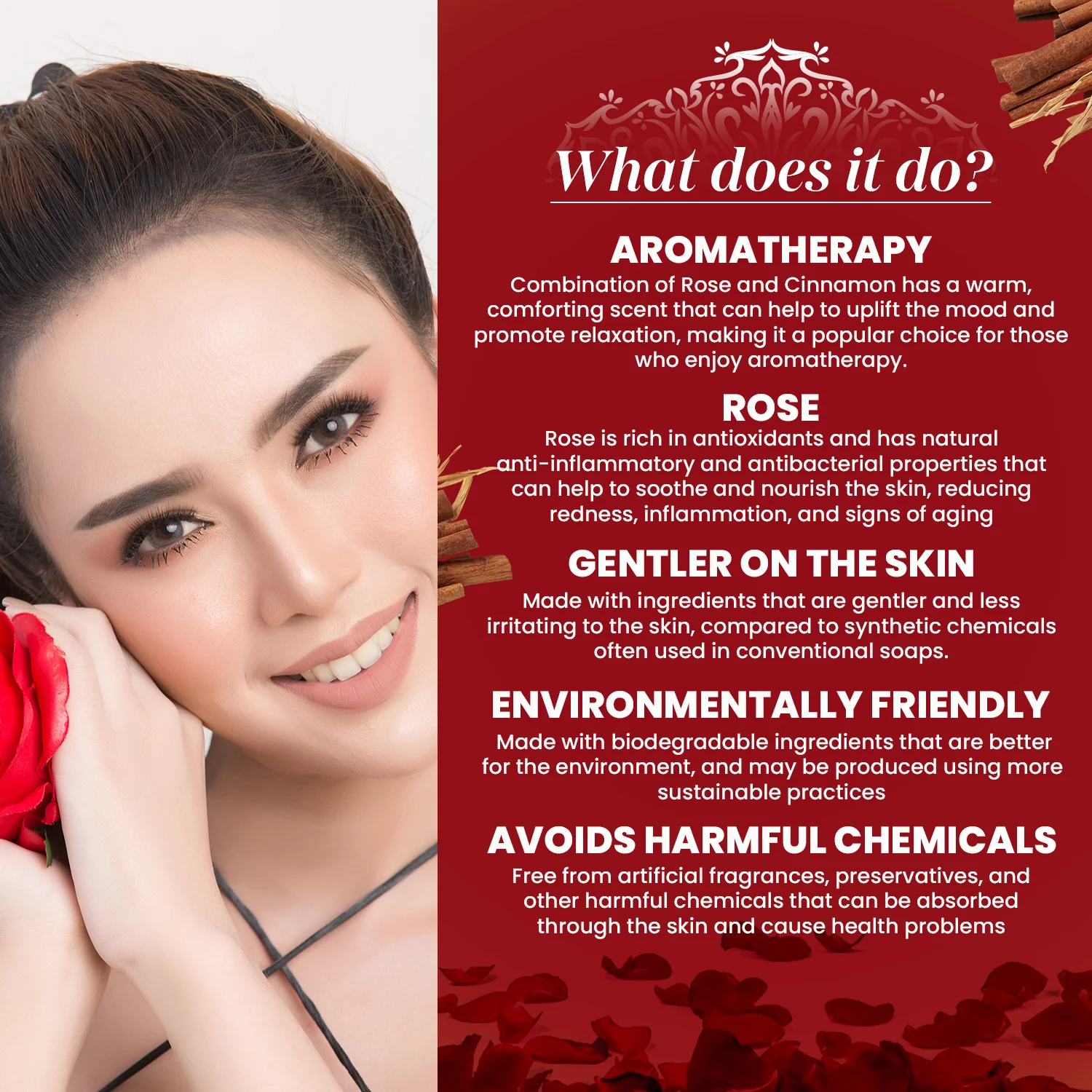 Rose Cinnamon Herbal Soap Bar - 125gm - Image 3