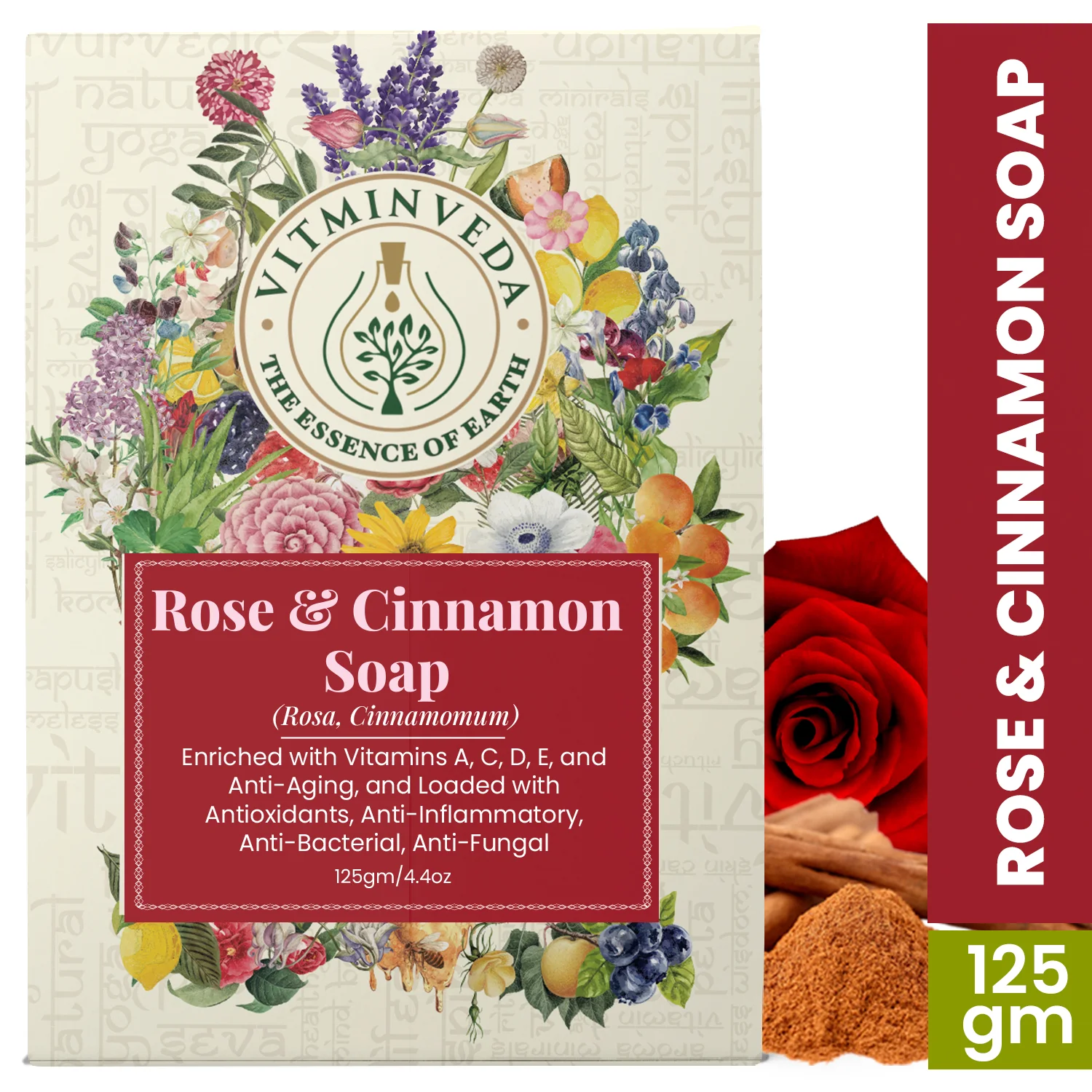 Rose Cinnamon Herbal Soap Bar - 125gm - Image 7