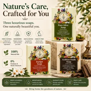 Natural Soap Combo Pack of 3 | Olive Oil, Arabian Oudh and Parijat